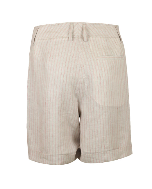 Red Stripes 100%Linen Shorts