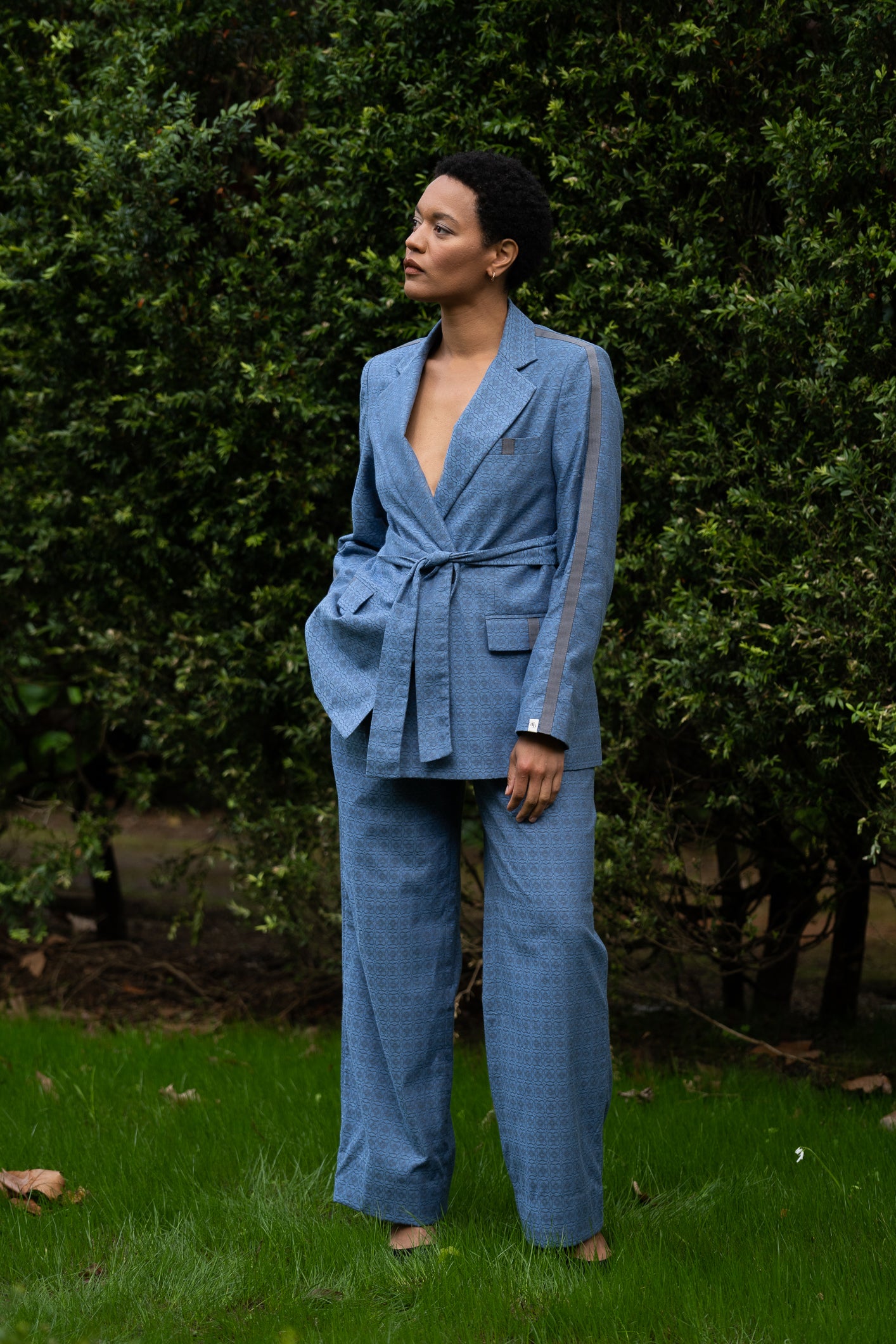 Blue Tile 100%Cotton Wide Leg Trousers
