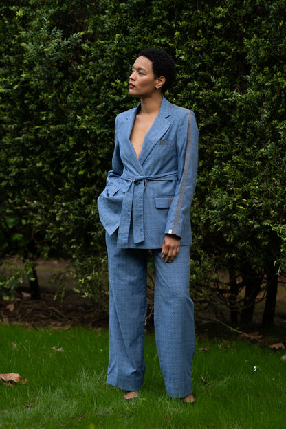 Blue Tile 100%Cotton Wide Leg Trousers