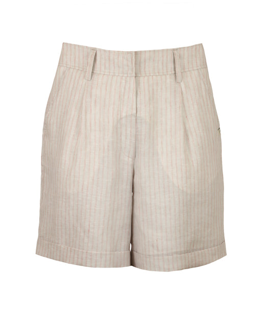 Red Stripes 100%Linen Shorts