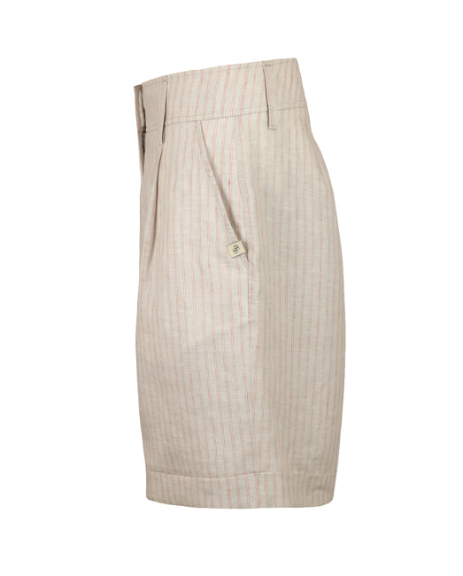 Red Stripes 100%Linen Shorts