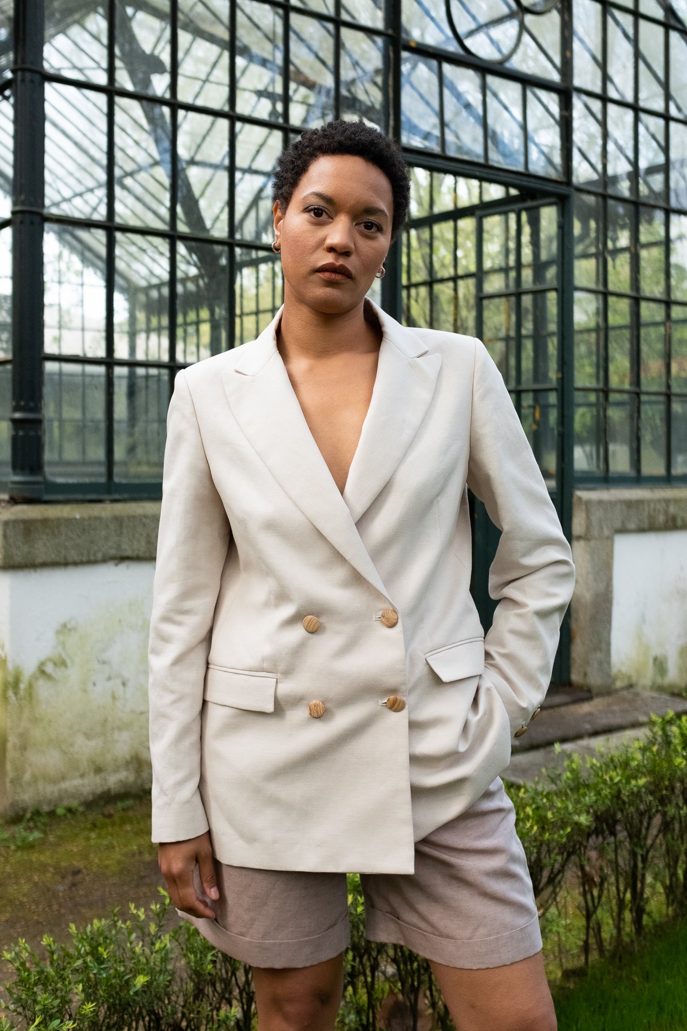 Beige Hemp&Cotton Oversized Blazer