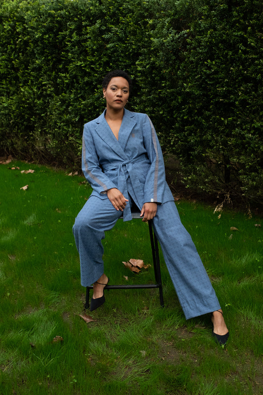 Blue Tile 100%Cotton Wide Leg Trousers