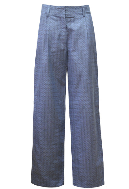 Blue Tile 100%Cotton Wide Leg Trousers