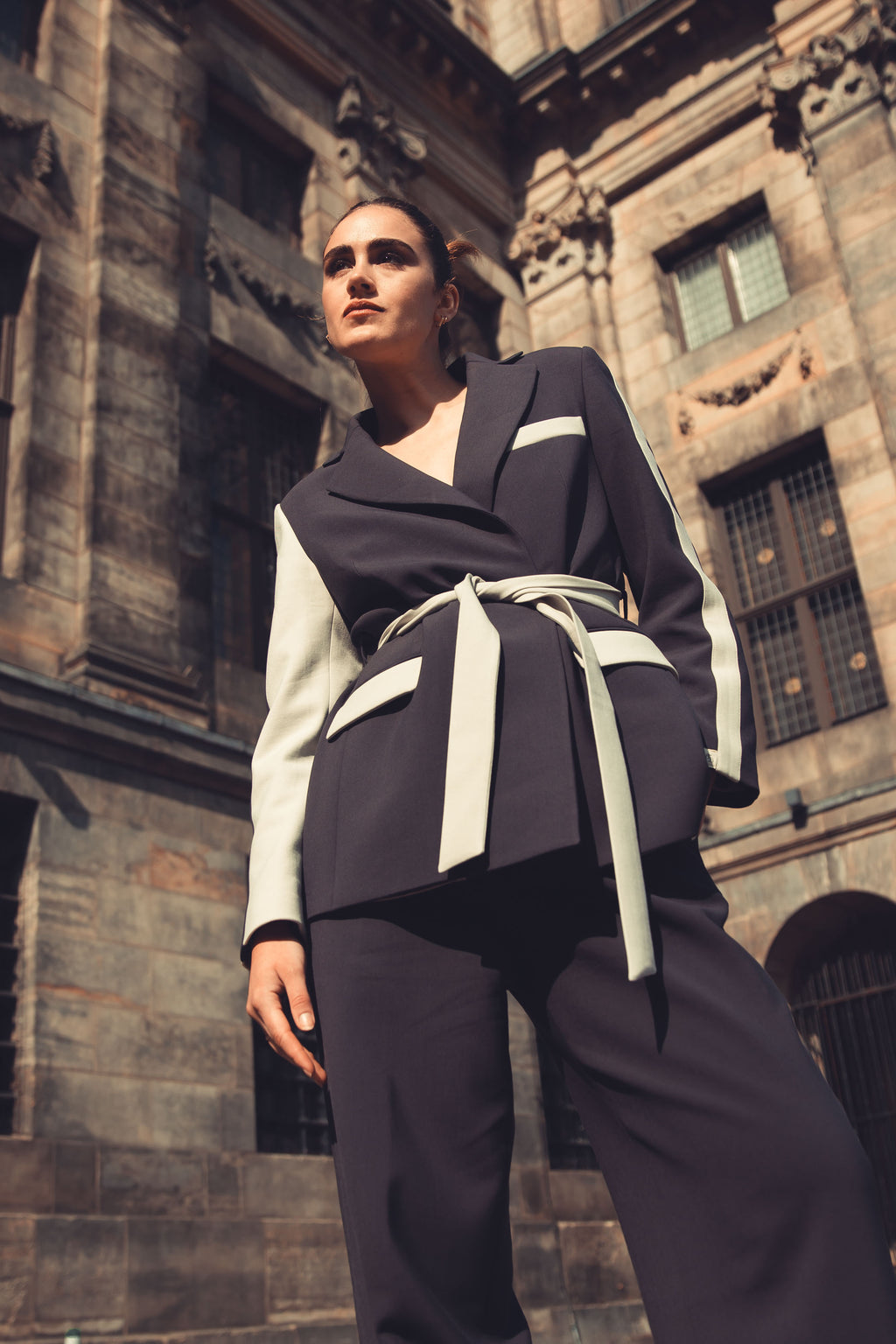 Grey Twisted Slim Fit Blazer